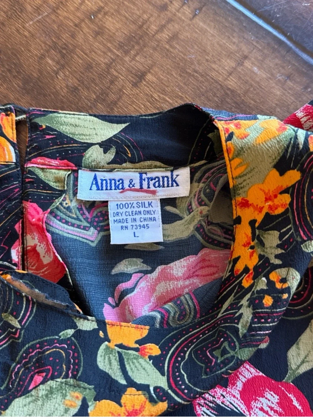 Floral Short Sleeve 100% SilkTop in Black, Pink & Orange - Picture 5 of 5